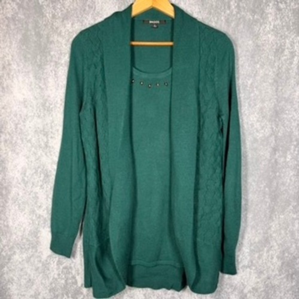 Briggs Womens M Green Cable Knit Cardigan Sweater Long Sleeve
